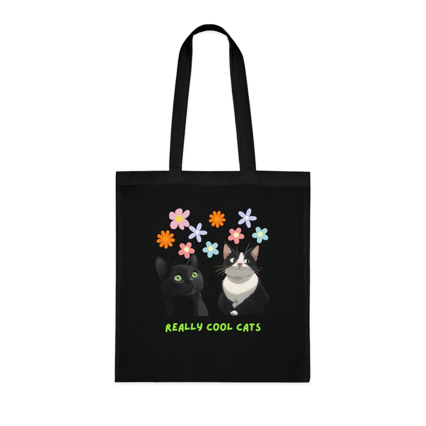 Really Cool Cats with Flowers Tote, Book Bag, Shopping Bag, Cat Lover Gift, Funny Cat Tote