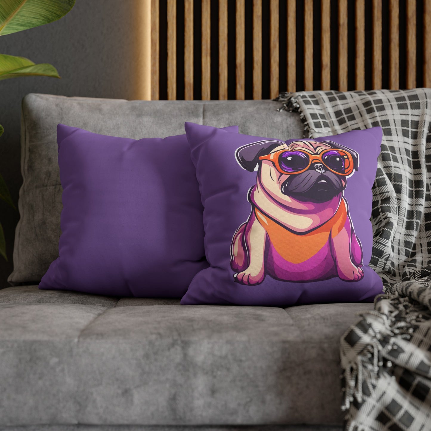 Cushion Cover Pug Square Poly Canvas