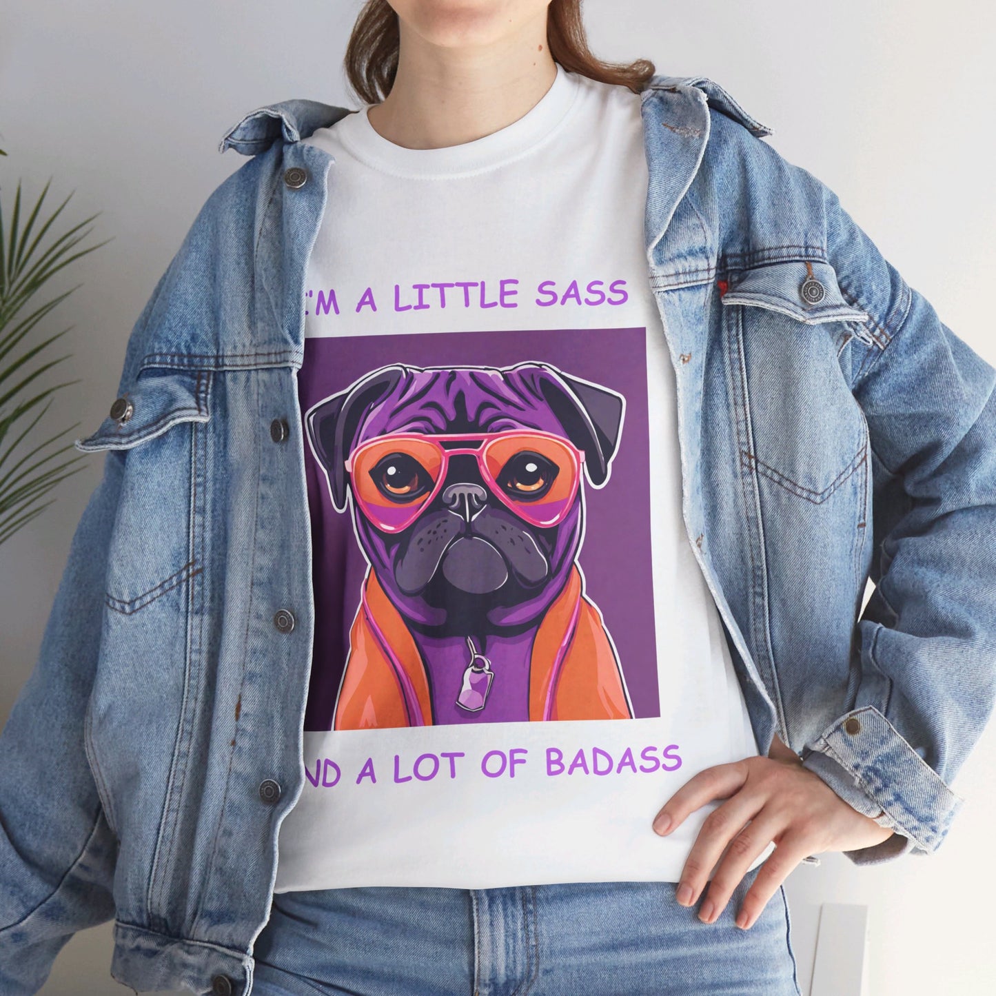 Pug I'm a Little Sass and a Lot of Badass Sassy Pug Unisex Jersey Short Sleeve Tee Cat Funny Cat Love Kitten Kids Tee Animal Lover Gift