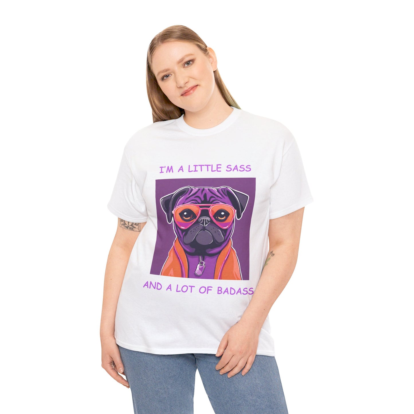 Pug I'm a Little Sass and a Lot of Badass Sassy Pug Unisex Jersey Short Sleeve Tee Cat Funny Cat Love Kitten Kids Tee Animal Lover Gift