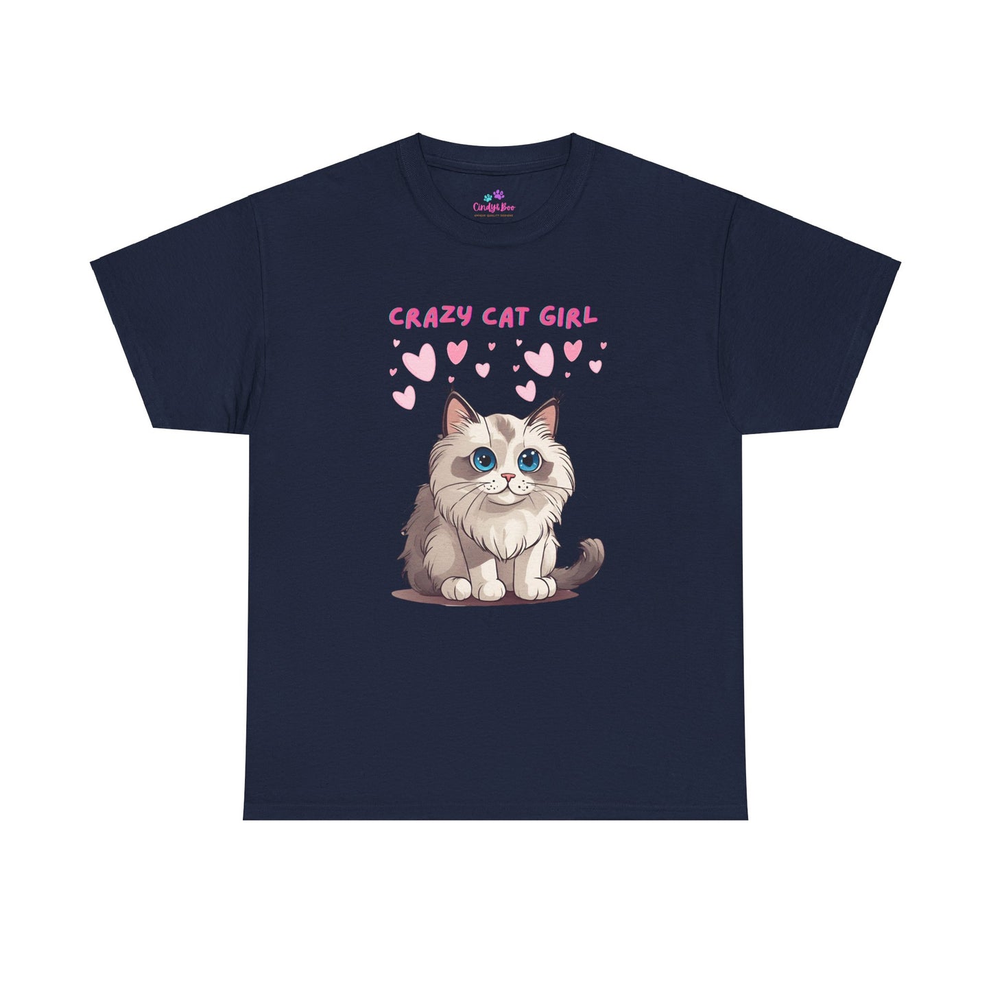 Crazy Cat Girl Women's T-Shirt Cotton Short Sleeve