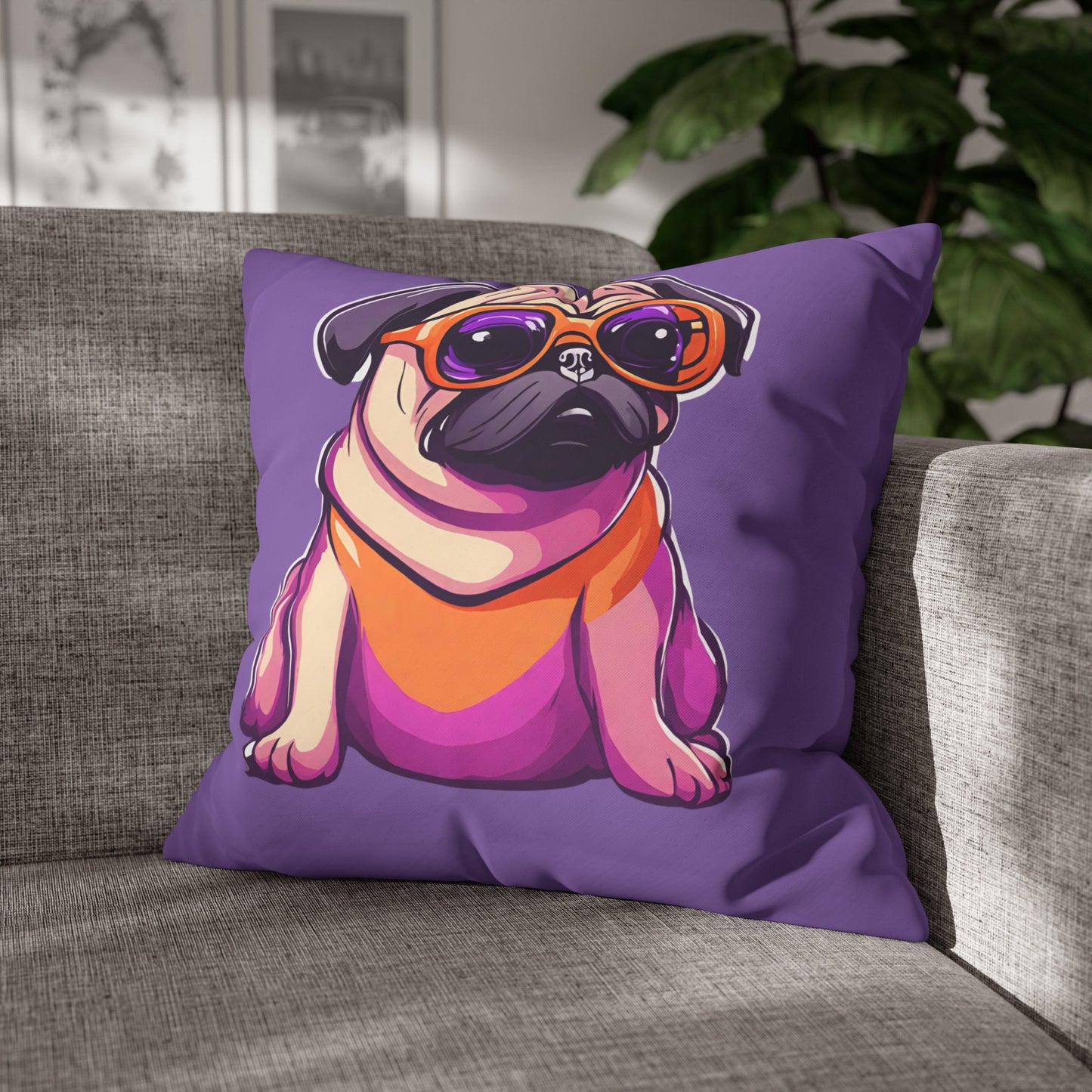 Cushion Cover Pug Square Poly Canvas