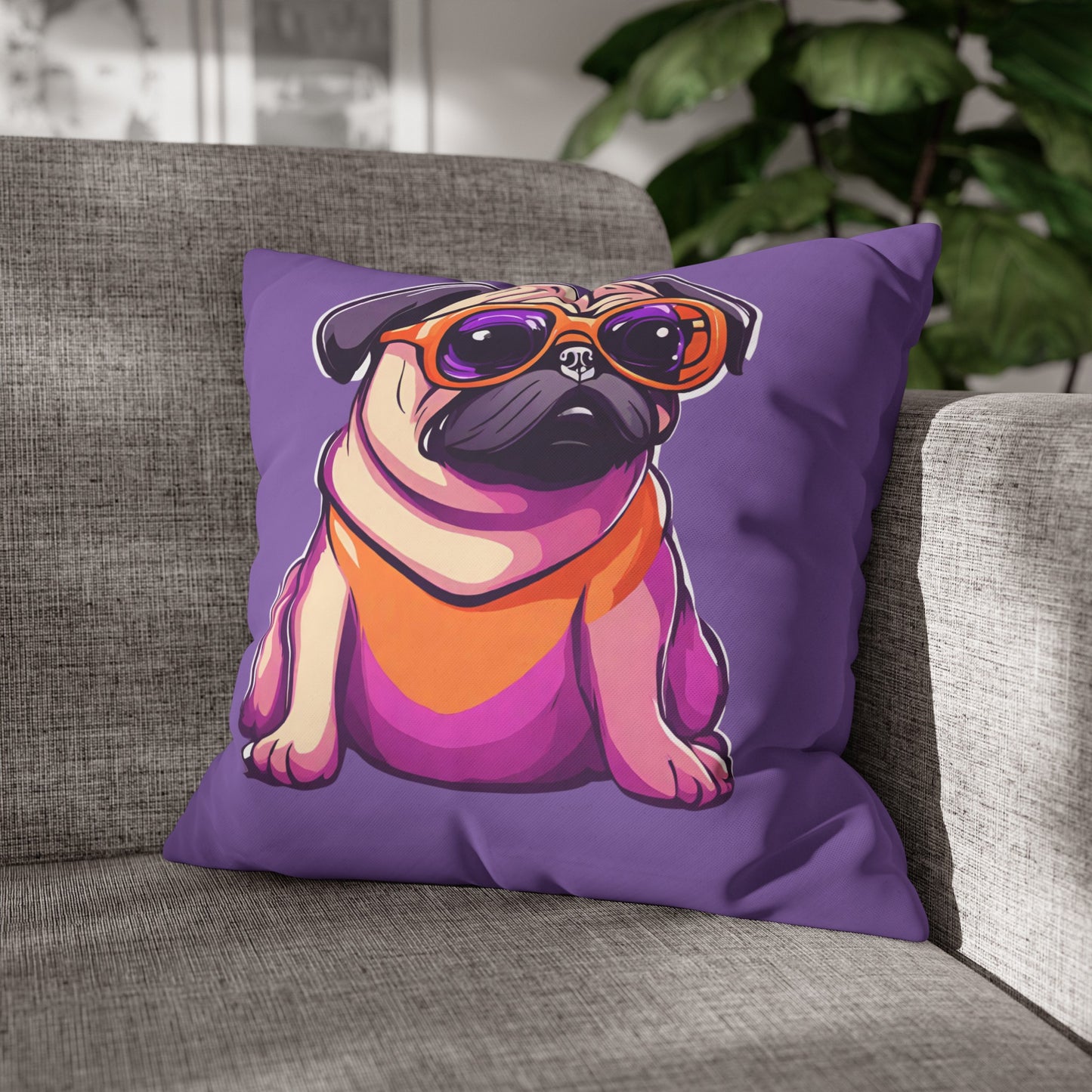 Cushion Cover Pug Square Poly Canvas