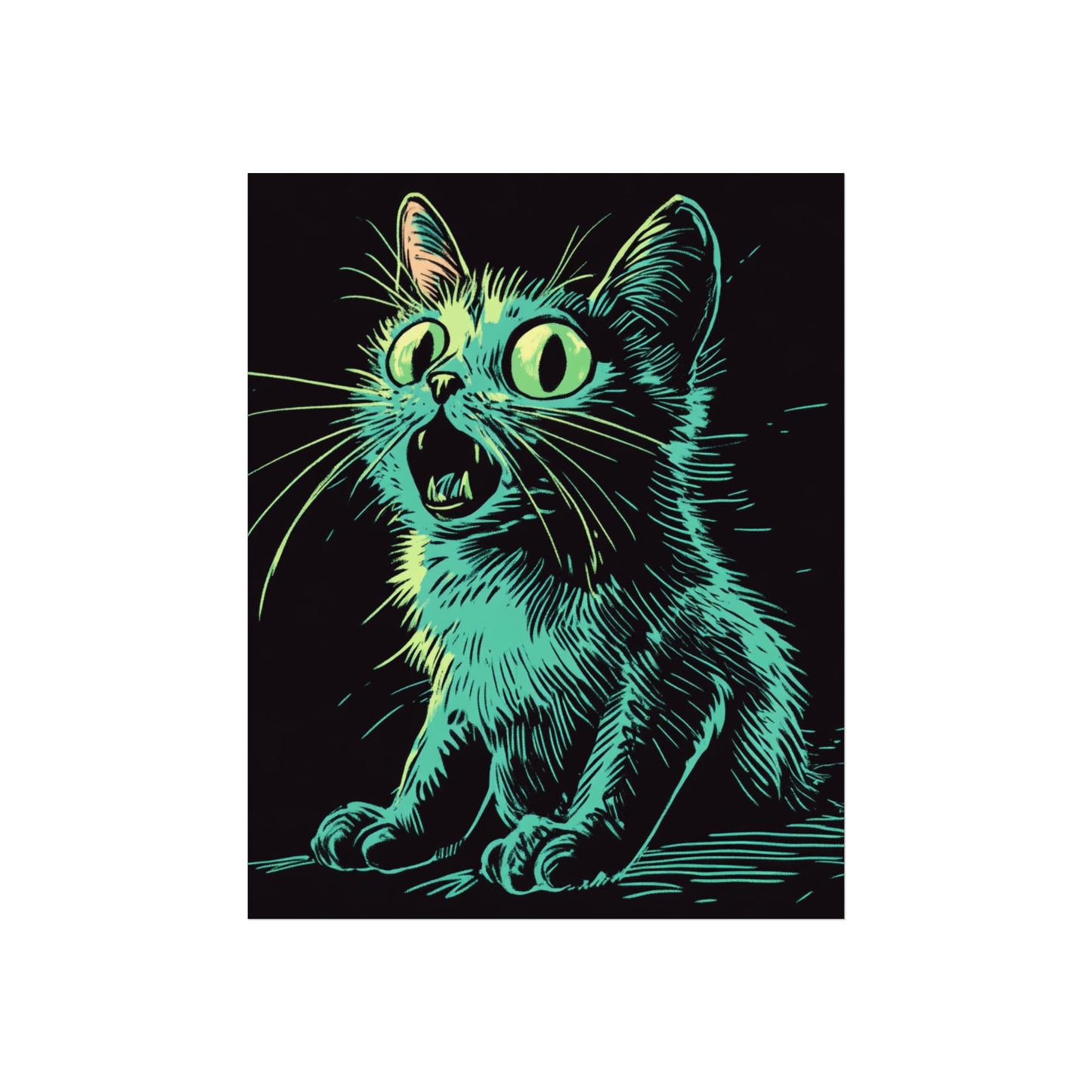 Surprised Cat Fine Art Poster - Music Lover Wall Art, Urban Cat Decor, Cute Kitten Print, Modern Animal Art, Teen Room