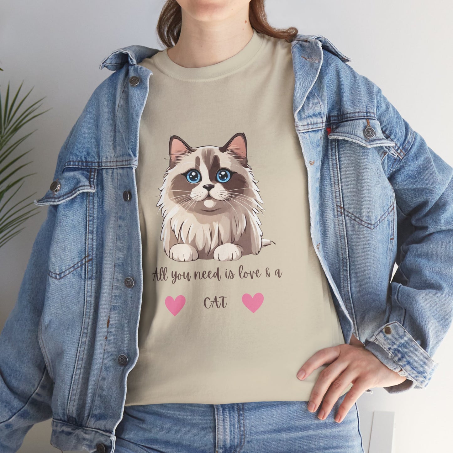 Cute Cat T-Shirt All You Need is Love & a Cat Unisex Jersey Short Sleeve Tee