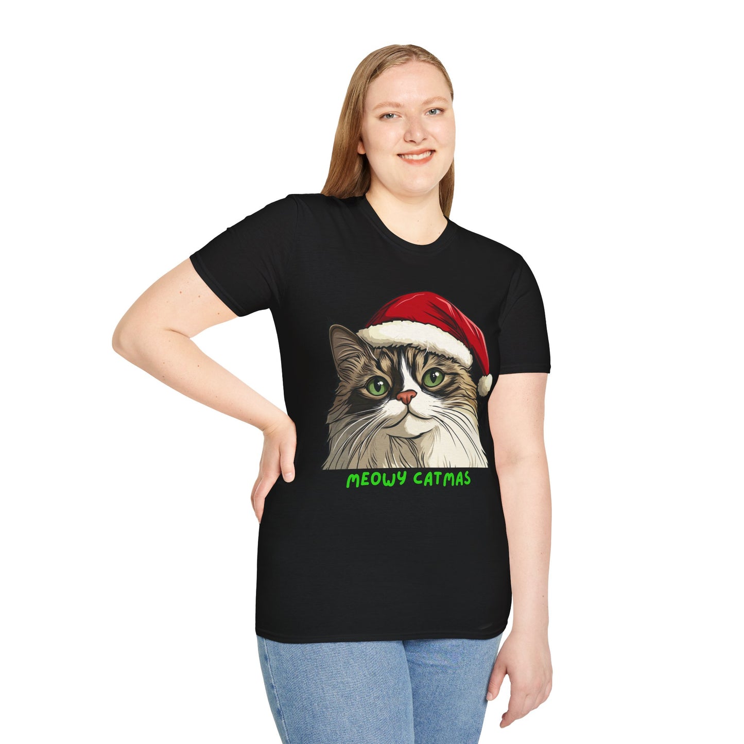 Meowy Catmas Holiday T-Shirt, Christmas T-Shirt for Cat Lovers, Cat T-Shirt for Christmas