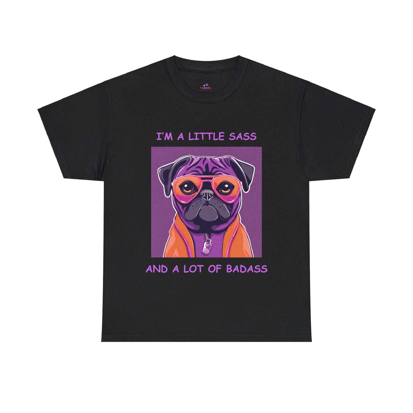 Pug I'm a Little Sass and a Lot of Badass Sassy Pug Unisex Jersey Short Sleeve Tee Cat Funny Cat Love Kitten Kids Tee Animal Lover Gift