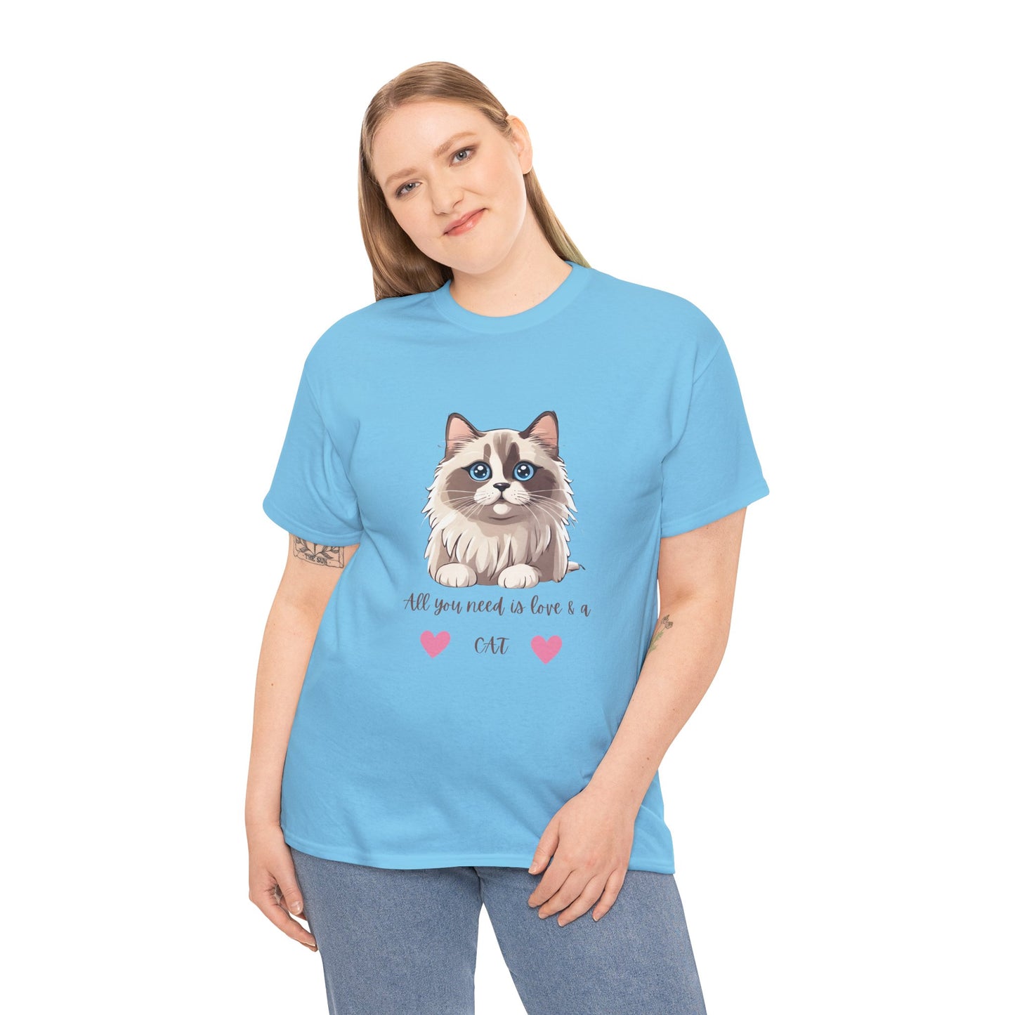 Cute Cat T-Shirt All You Need is Love & a Cat Unisex Jersey Short Sleeve Tee