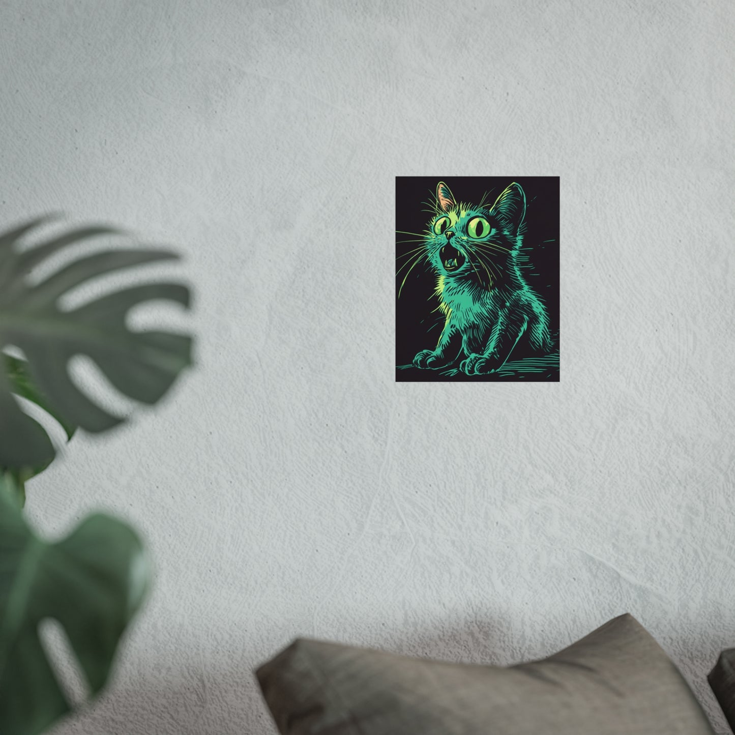 Surprised Cat Fine Art Poster - Music Lover Wall Art, Urban Cat Decor, Cute Kitten Print, Modern Animal Art, Teen Room
