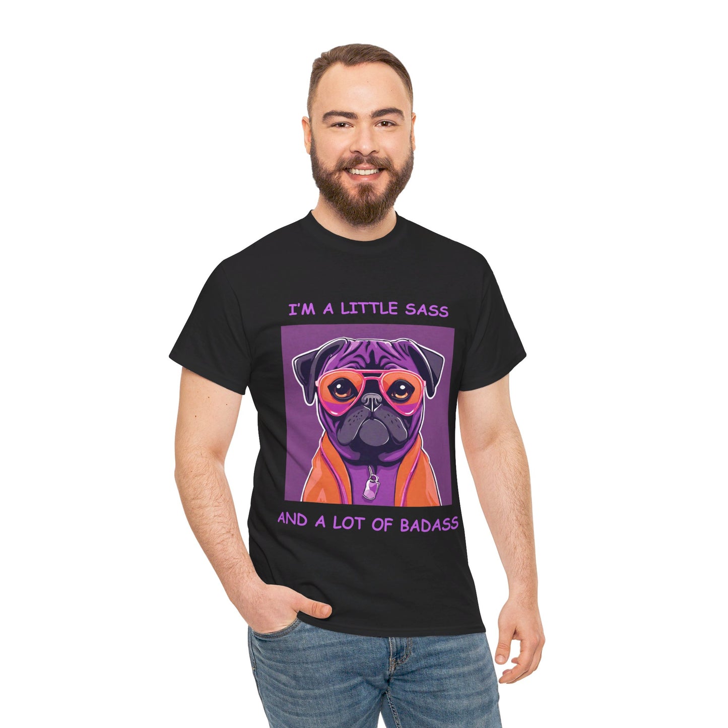 Pug I'm a Little Sass and a Lot of Badass Sassy Pug Unisex Jersey Short Sleeve Tee Cat Funny Cat Love Kitten Kids Tee Animal Lover Gift
