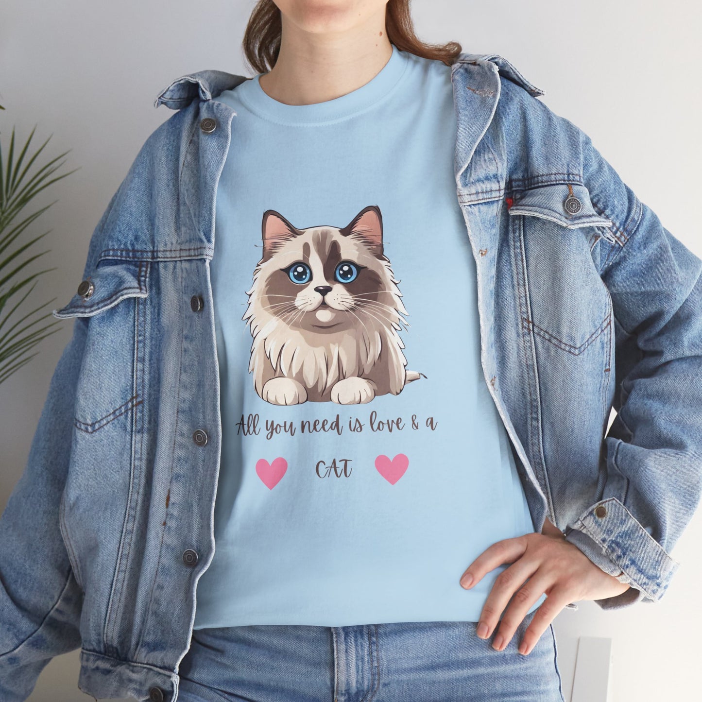 Cute Cat T-Shirt All You Need is Love & a Cat Unisex Jersey Short Sleeve Tee