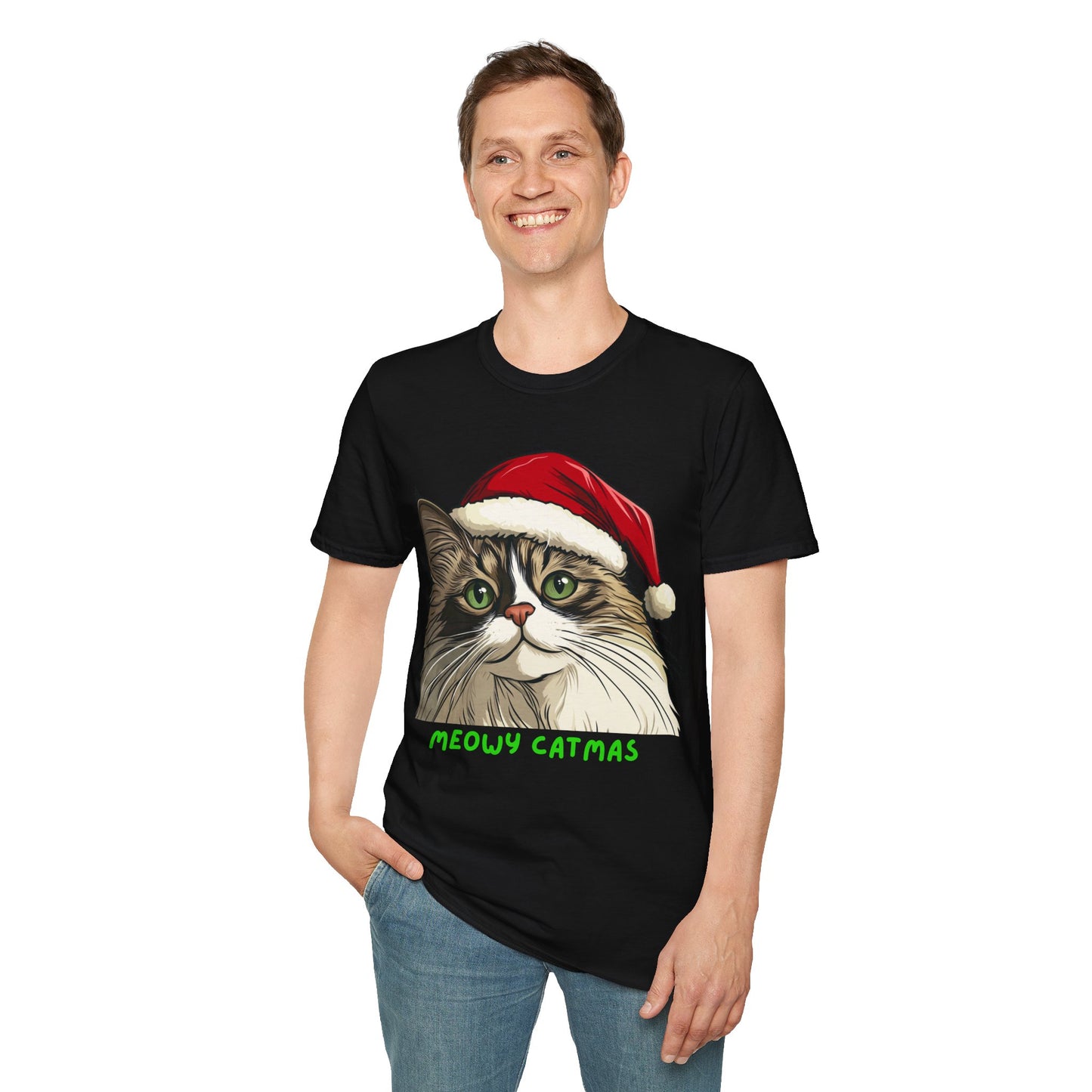 Meowy Catmas Holiday T-Shirt, Christmas T-Shirt for Cat Lovers, Cat T-Shirt for Christmas