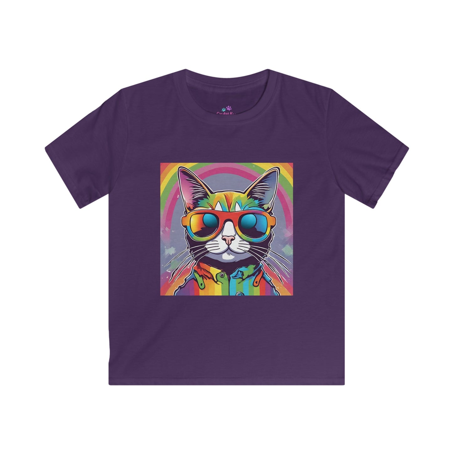 Kids T-Shirt Cool Rainbow Cat Softstyle Tee
