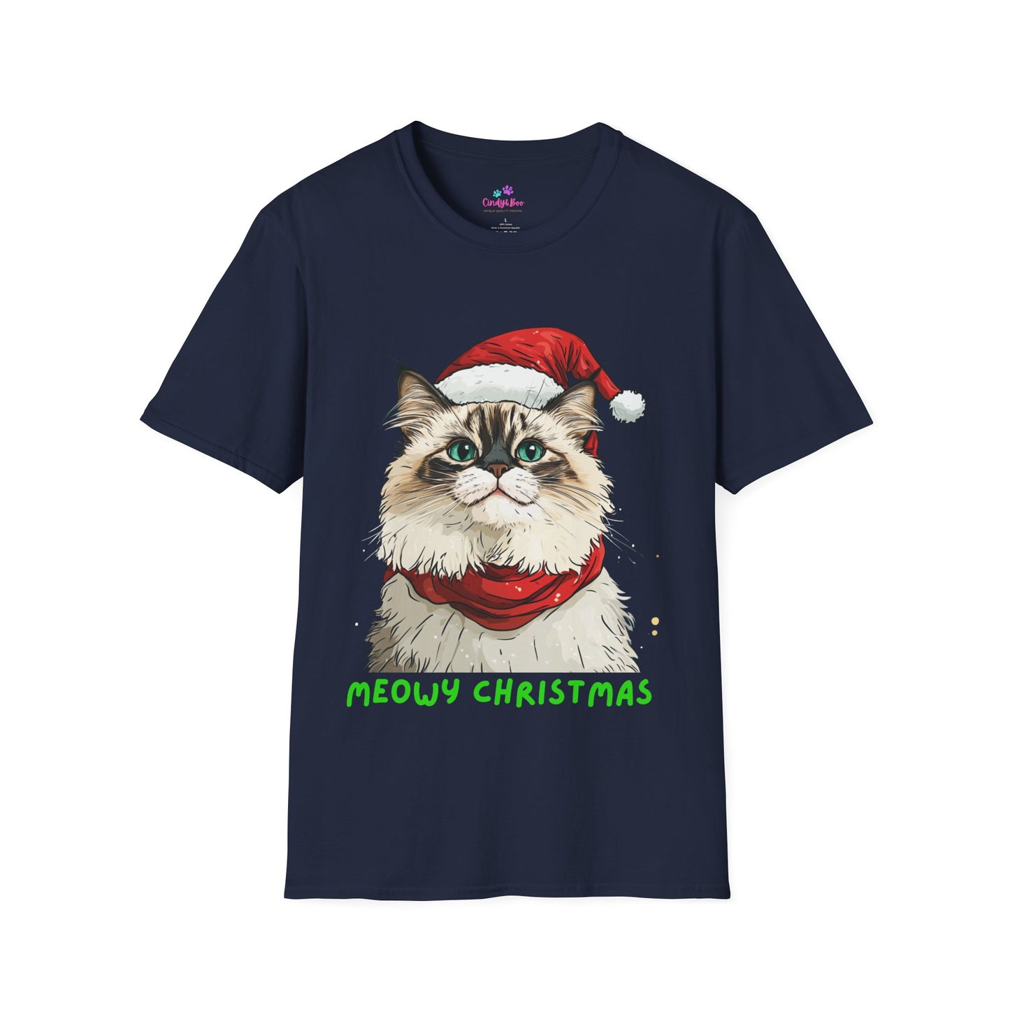 Meowy Christmas Ragdoll Cat T-Shirt, Cat Lover Gift, Ragdoll Lover Gift. Available as Sweatshirt by Request.
