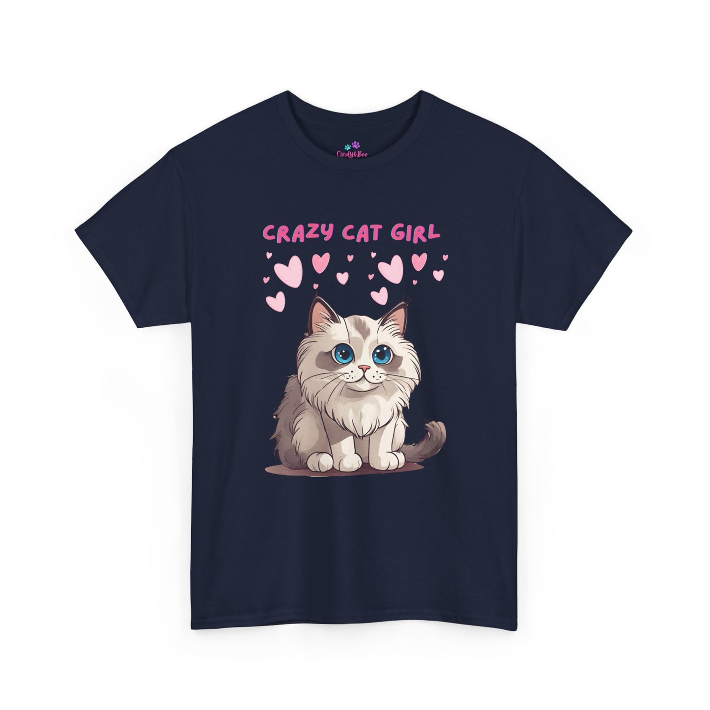 Crazy Cat Girl Women's T-Shirt Cotton Short Sleeve