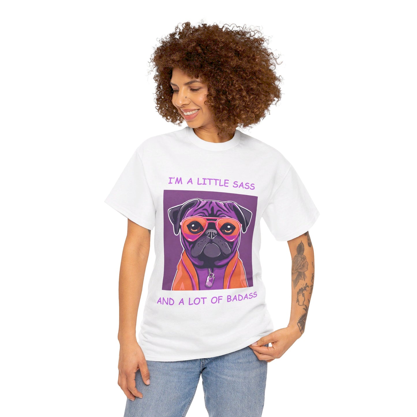 Pug I'm a Little Sass and a Lot of Badass Sassy Pug Unisex Jersey Short Sleeve Tee Cat Funny Cat Love Kitten Kids Tee Animal Lover Gift