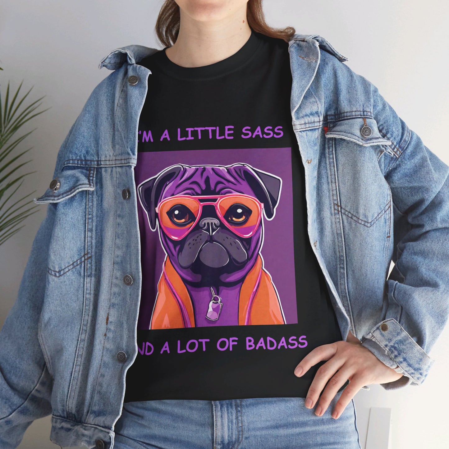 Pug I'm a Little Sass and a Lot of Badass Sassy Pug Unisex Jersey Short Sleeve Tee Cat Funny Cat Love Kitten Kids Tee Animal Lover Gift