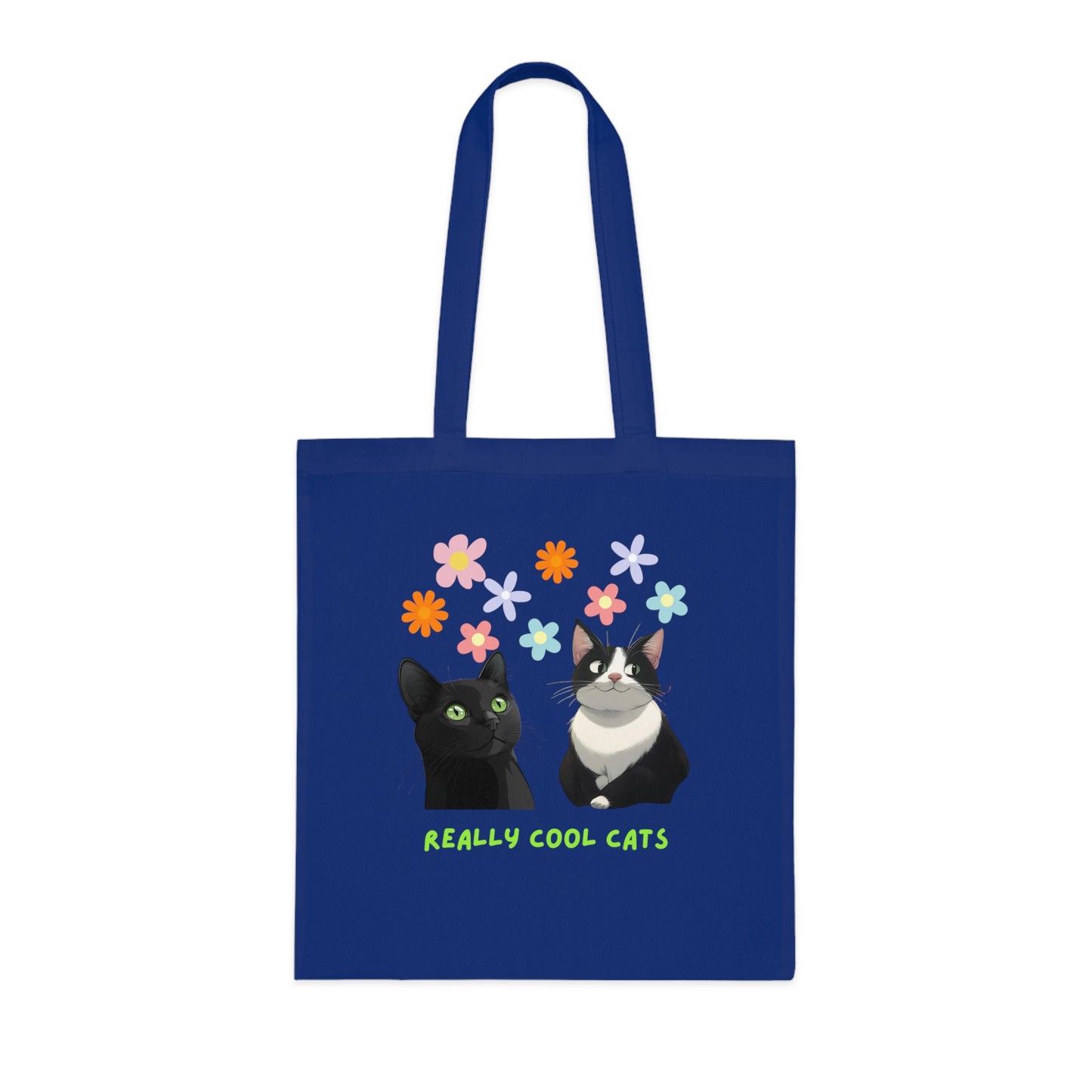 Really Cool Cats with Flowers Tote, Book Bag, Shopping Bag, Cat Lover Gift, Funny Cat Tote