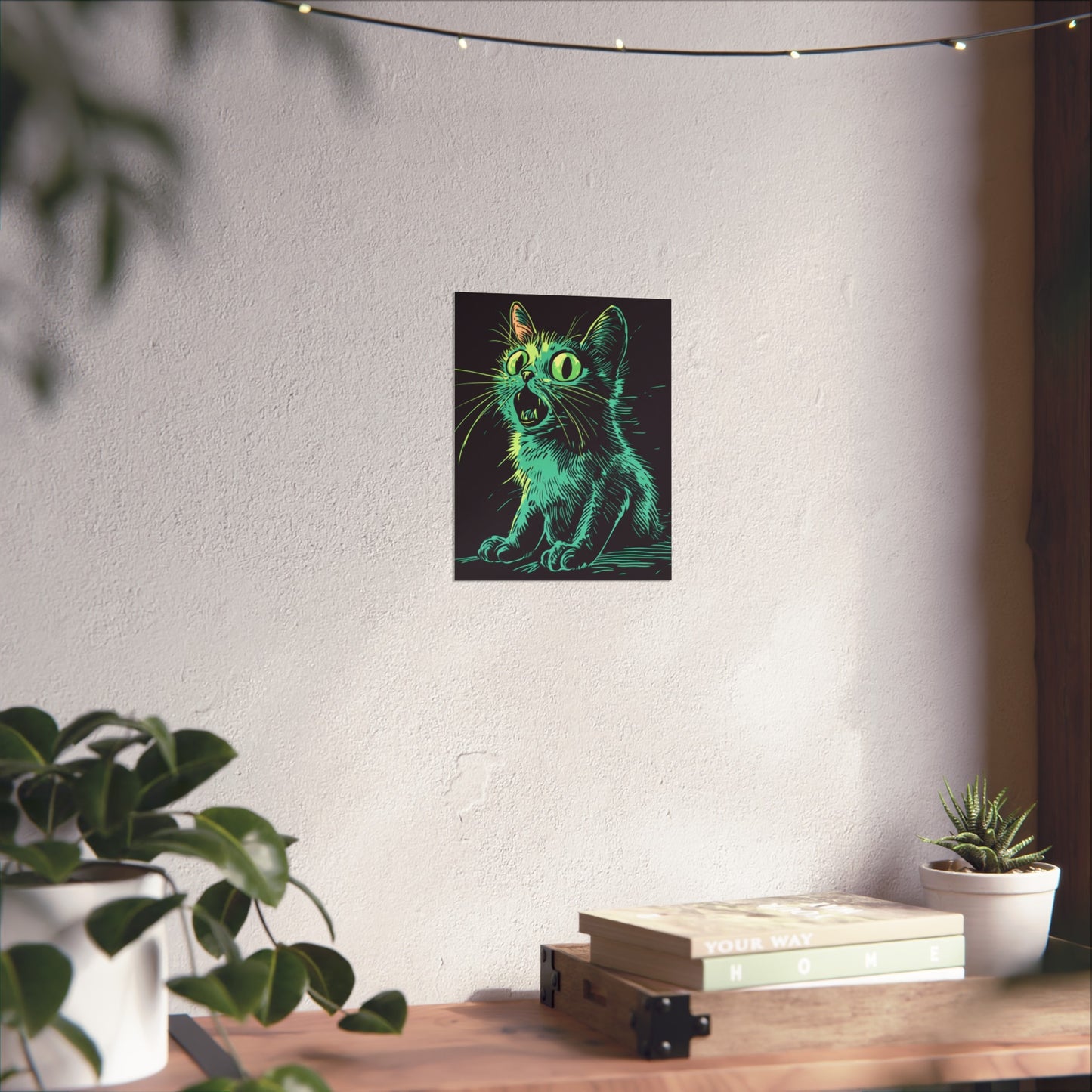 Surprised Cat Fine Art Poster - Music Lover Wall Art, Urban Cat Decor, Cute Kitten Print, Modern Animal Art, Teen Room
