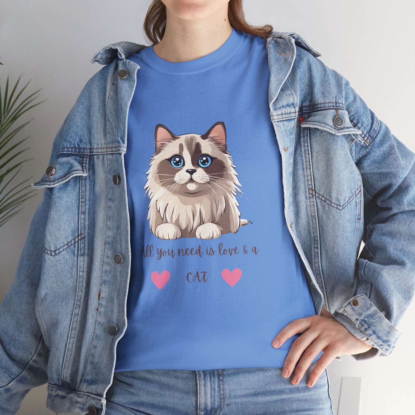Cute Cat T-Shirt All You Need is Love & a Cat Unisex Jersey Short Sleeve Tee