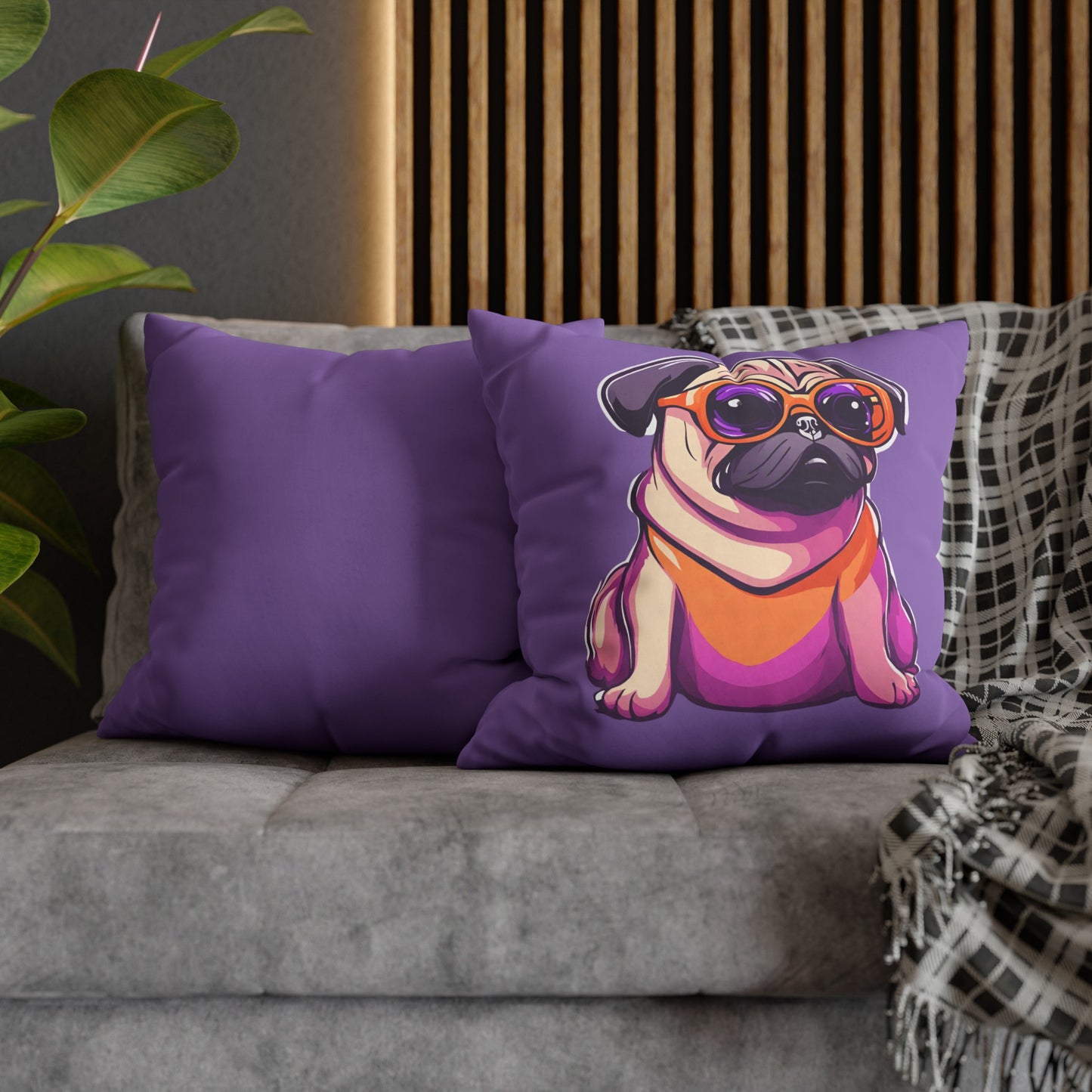 Cushion Cover Pug Square Poly Canvas