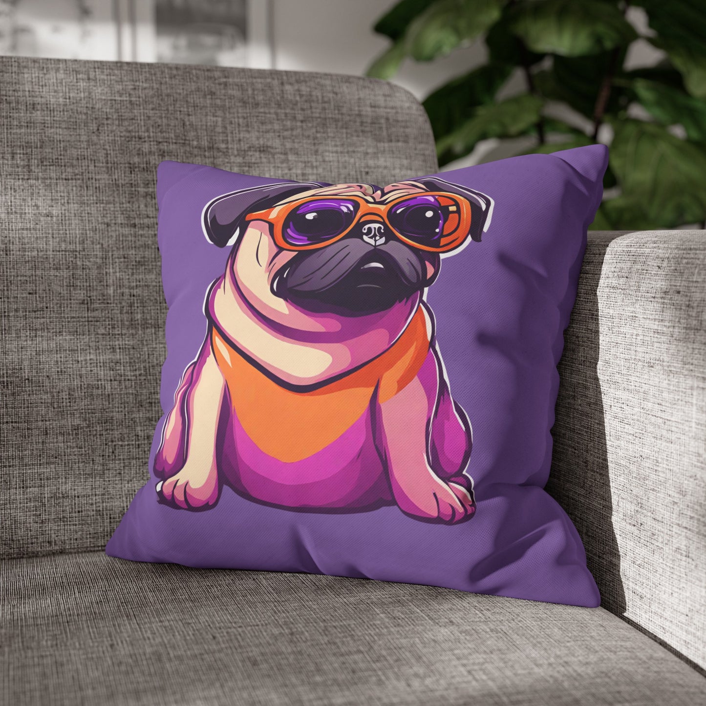 Cushion Cover Pug Square Poly Canvas