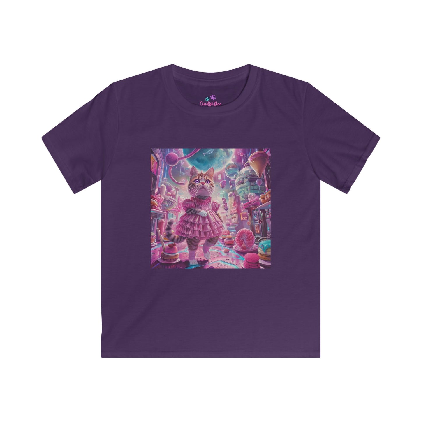 Pink Kitty Sweetscape Futuristic Kids Softstyle Tee