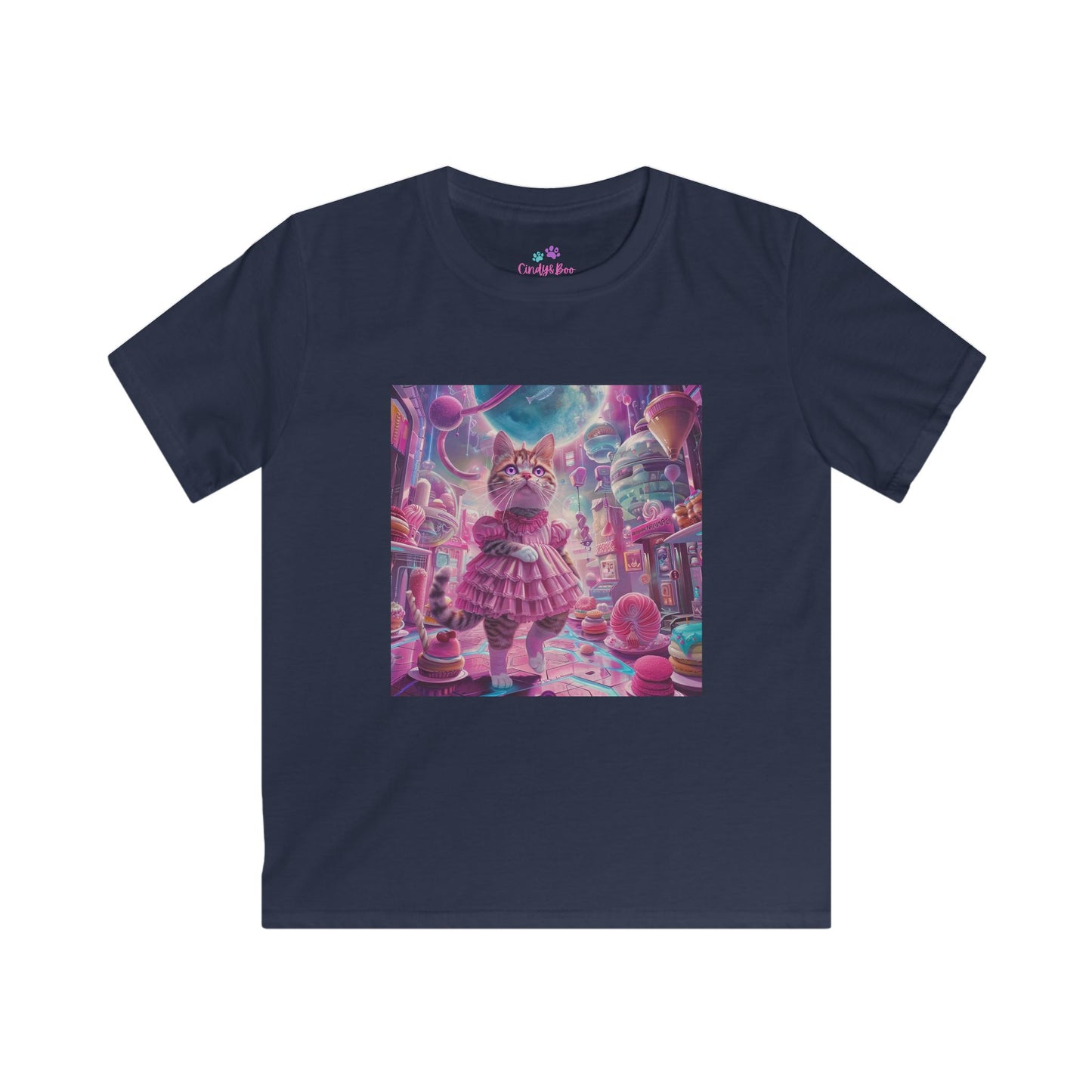 Pink Kitty Sweetscape Futuristic Kids Softstyle Tee