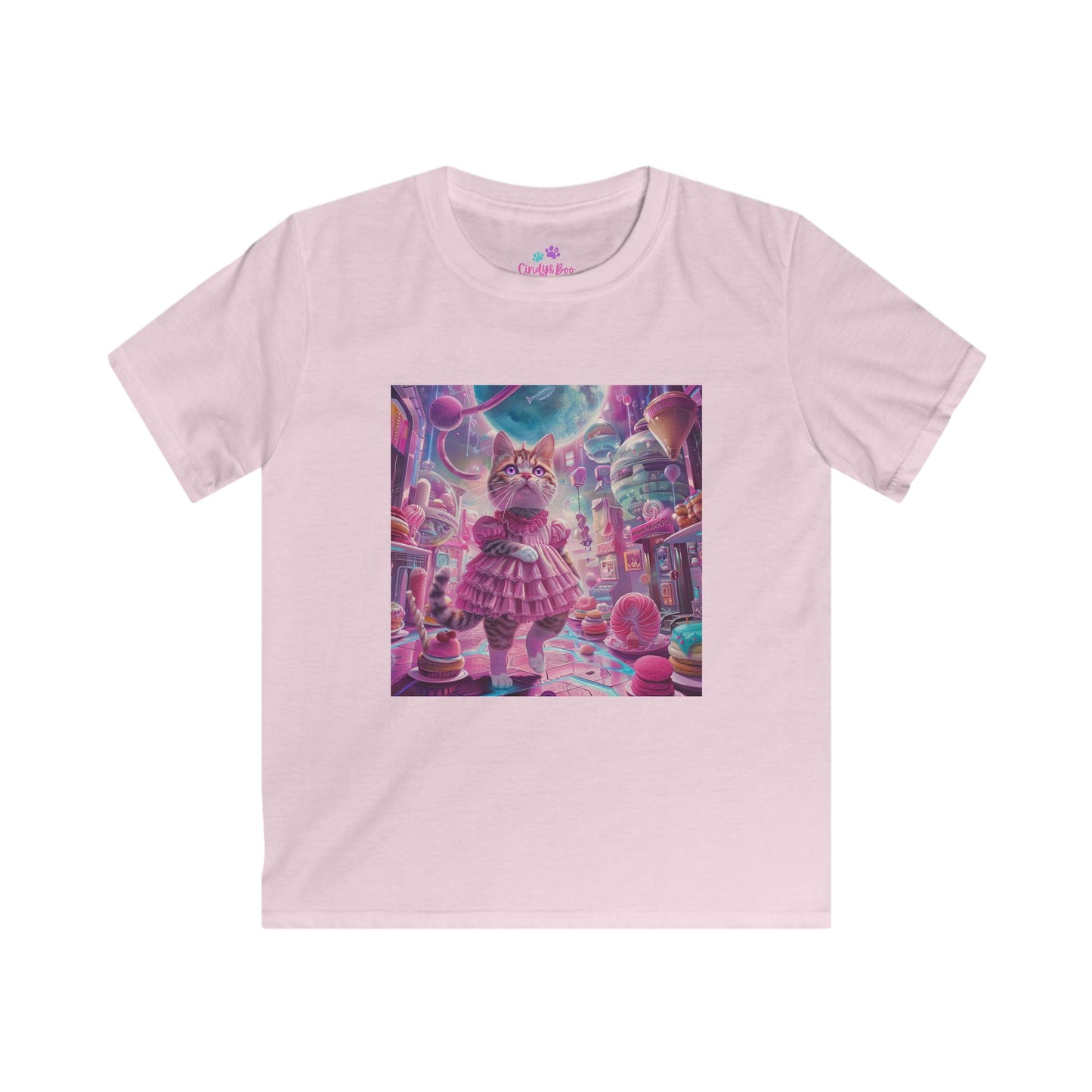 Pink Kitty Sweetscape Futuristic Kids Softstyle Tee