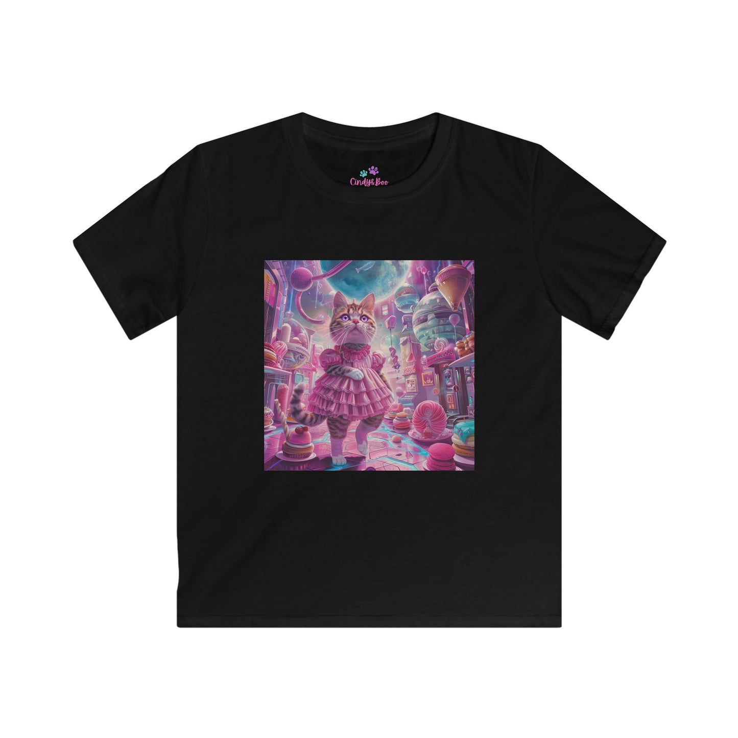 Pink Kitty Sweetscape Futuristic Kids Softstyle Tee