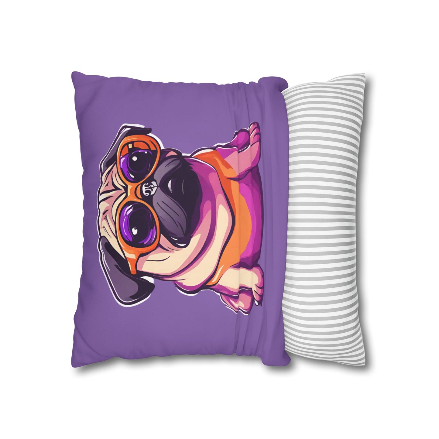 Cute Pug Cushion Cover Square Poly Canvas, Gift for Her, Gift for Him, Pug Lover Gift, Dog Lover Gift, Animal Lover Gift