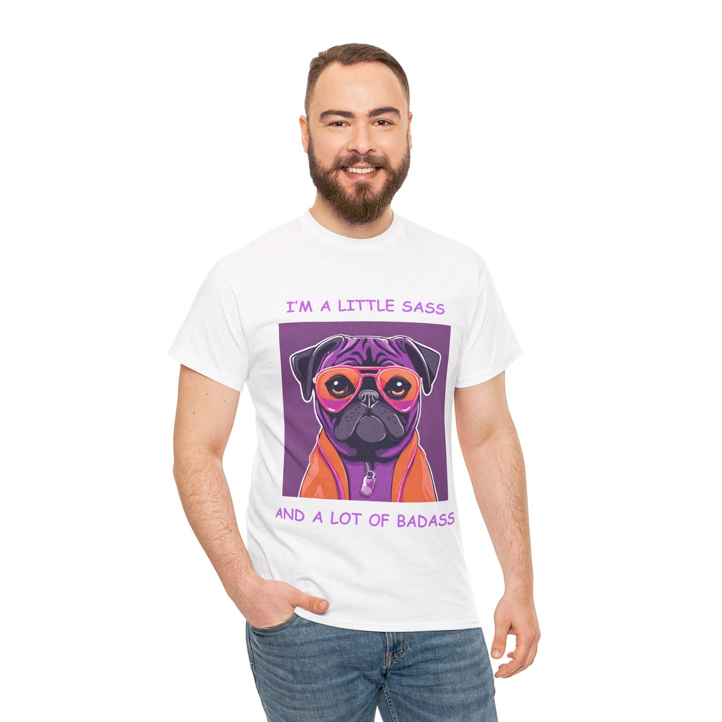Pug I'm a Little Sass and a Lot of Badass Sassy Pug Unisex Jersey Short Sleeve Tee Cat Funny Cat Love Kitten Kids Tee Animal Lover Gift