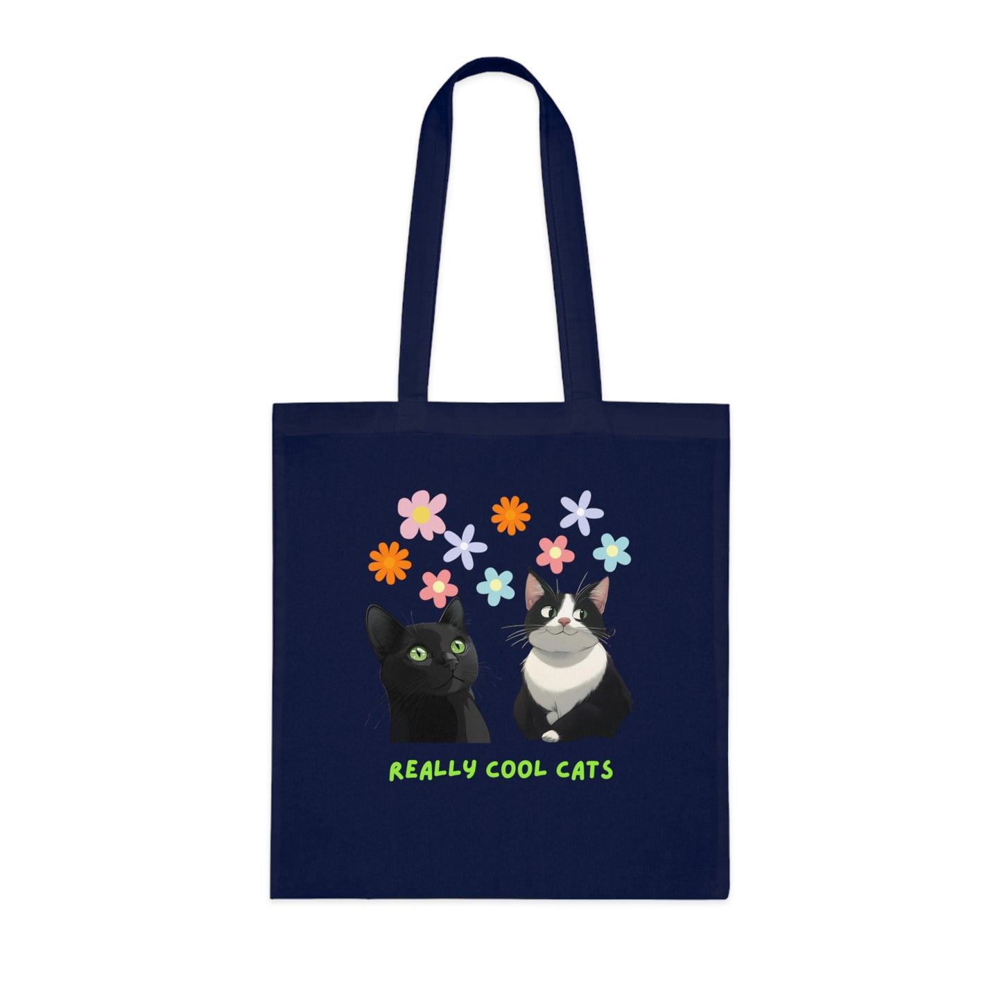 Really Cool Cats with Flowers Tote, Book Bag, Shopping Bag, Cat Lover Gift, Funny Cat Tote