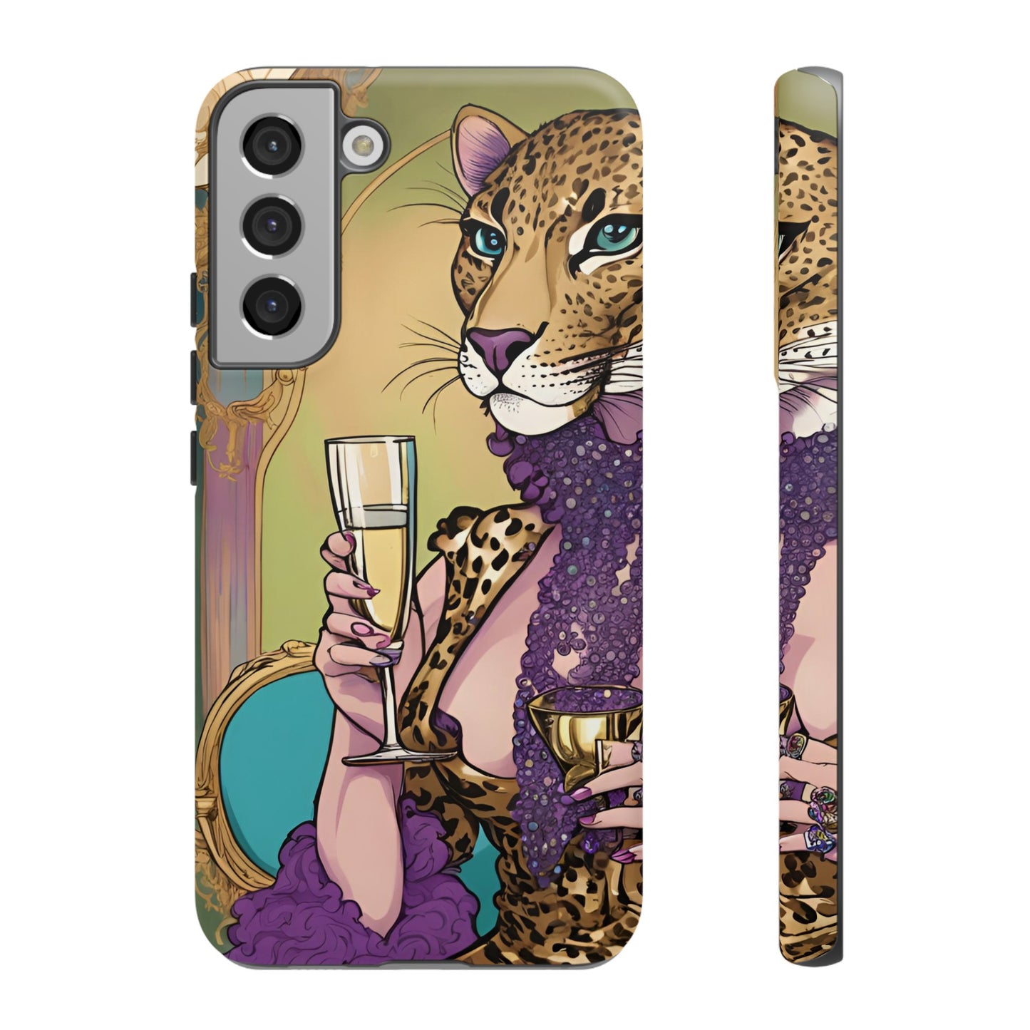 Hard  Cover Phone Case Whimsical Leopard Cat Phone Case, iPhone 15 14 13, Samsung Galaxy Pixel ,Google Pixel Protective Case,Cat Lover Gift.