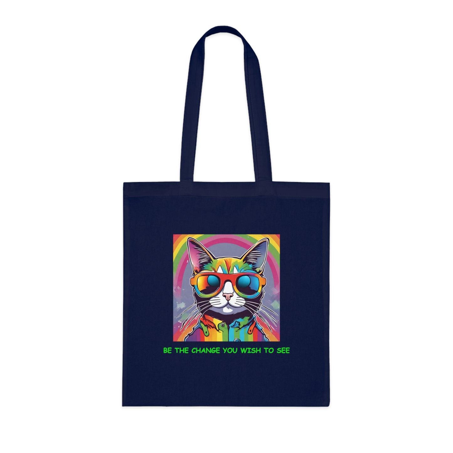 Cotton Tote Cute Sassy Cat Be the Change You Wish to See