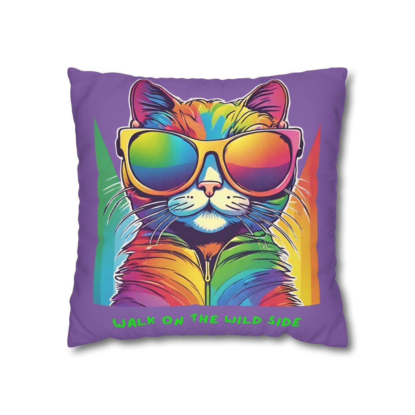 Cushion Cover Cute Cat Colourful Square Poly Canvas