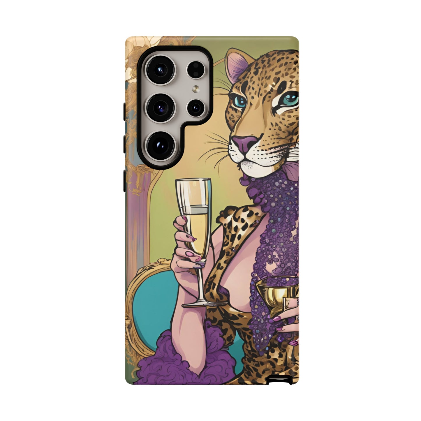 Hard  Cover Phone Case Whimsical Leopard Cat Phone Case, iPhone 15 14 13, Samsung Galaxy Pixel ,Google Pixel Protective Case,Cat Lover Gift.