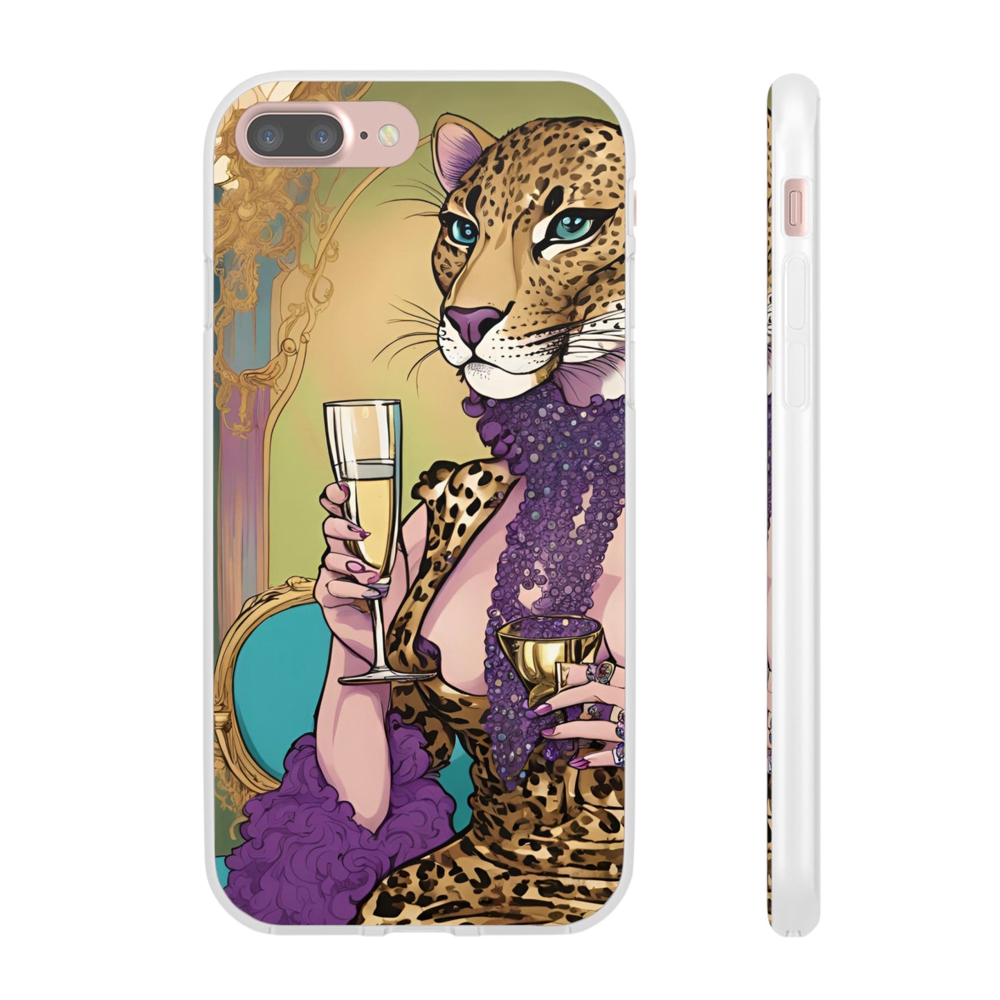 Whimsical Leopard Cat Flexi Phone Case, iPhone 15 14 13 , Samsung Galaxy Pixel Protective Case,Cat Lover Gift, Cat Lover Phone Case,Gift for her.