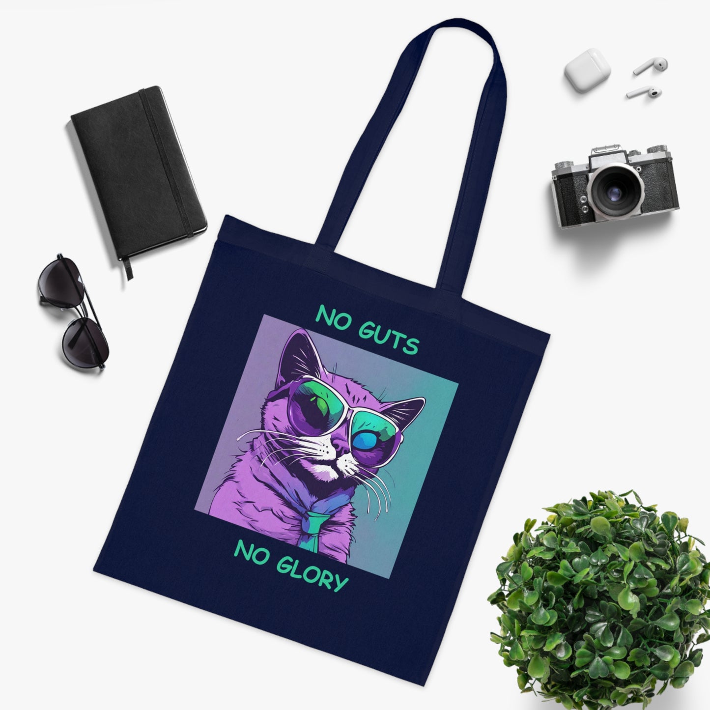 Cat Cotton Tote Cute Sassy Cat No Guts No Glory