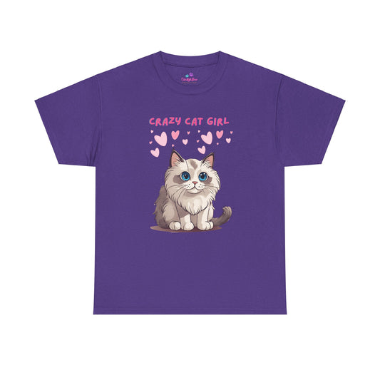 Crazy Cat Girl Women's T-Shirt  Cotton Short Sleeve