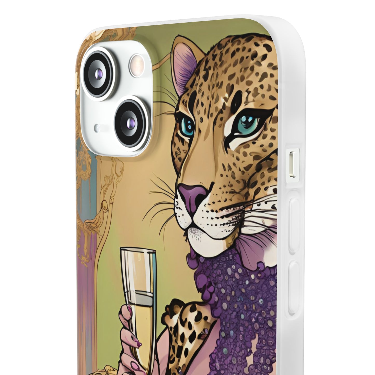 Whimsical Leopard Cat Flexi Phone Case, iPhone 15 14 13 , Samsung Galaxy Pixel Protective Case,Cat Lover Gift, Cat Lover Phone Case,Gift for her.