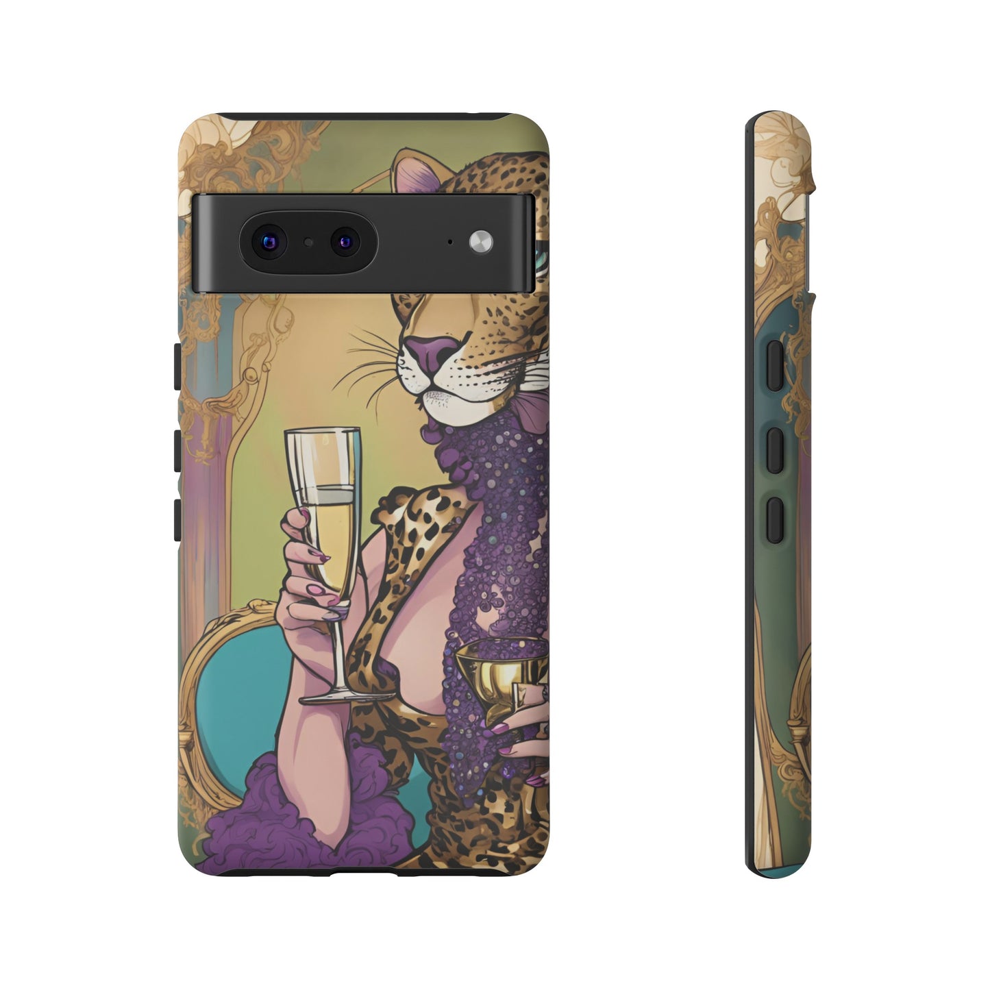 Hard  Cover Phone Case Whimsical Leopard Cat Phone Case, iPhone 15 14 13, Samsung Galaxy Pixel ,Google Pixel Protective Case,Cat Lover Gift.