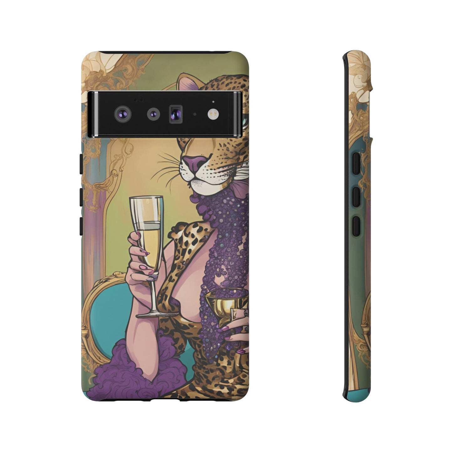 Hard  Cover Phone Case Whimsical Leopard Cat Phone Case, iPhone 15 14 13, Samsung Galaxy Pixel ,Google Pixel Protective Case,Cat Lover Gift.