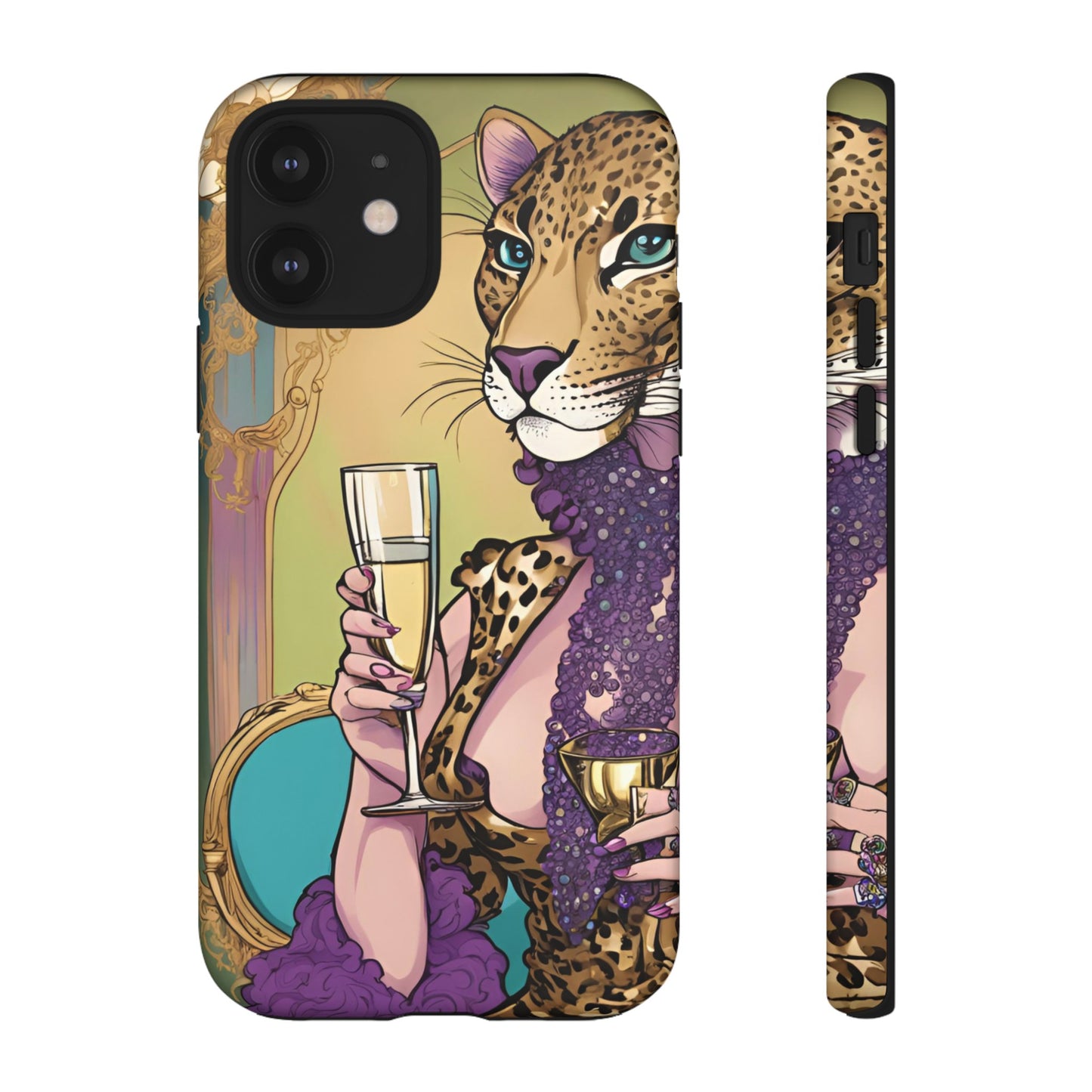 Hard  Cover Phone Case Whimsical Leopard Cat Phone Case, iPhone 15 14 13, Samsung Galaxy Pixel ,Google Pixel Protective Case,Cat Lover Gift.