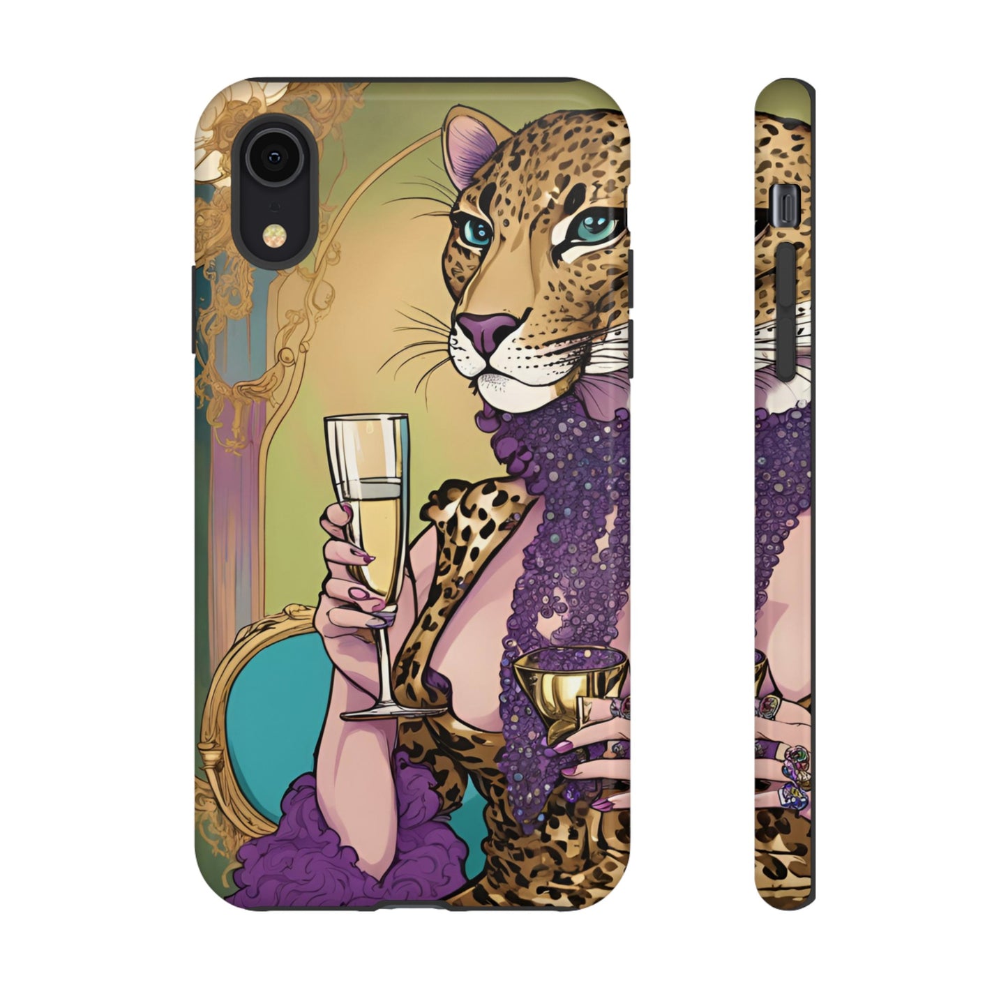 Hard  Cover Phone Case Whimsical Leopard Cat Phone Case, iPhone 15 14 13, Samsung Galaxy Pixel ,Google Pixel Protective Case,Cat Lover Gift.