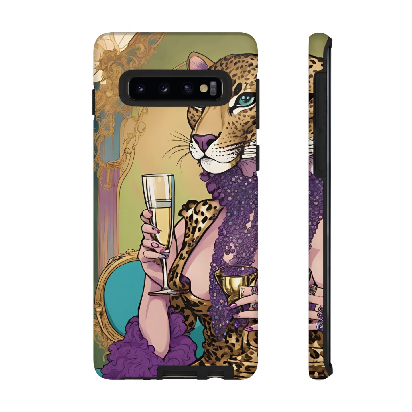 Hard  Cover Phone Case Whimsical Leopard Cat Phone Case, iPhone 15 14 13, Samsung Galaxy Pixel ,Google Pixel Protective Case,Cat Lover Gift.