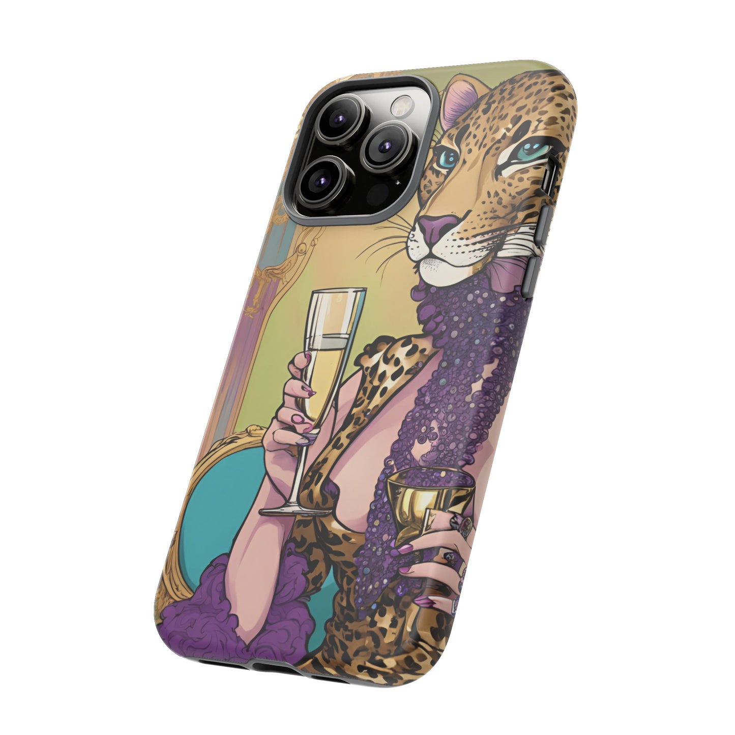 Hard  Cover Phone Case Whimsical Leopard Cat Phone Case, iPhone 15 14 13, Samsung Galaxy Pixel ,Google Pixel Protective Case,Cat Lover Gift.