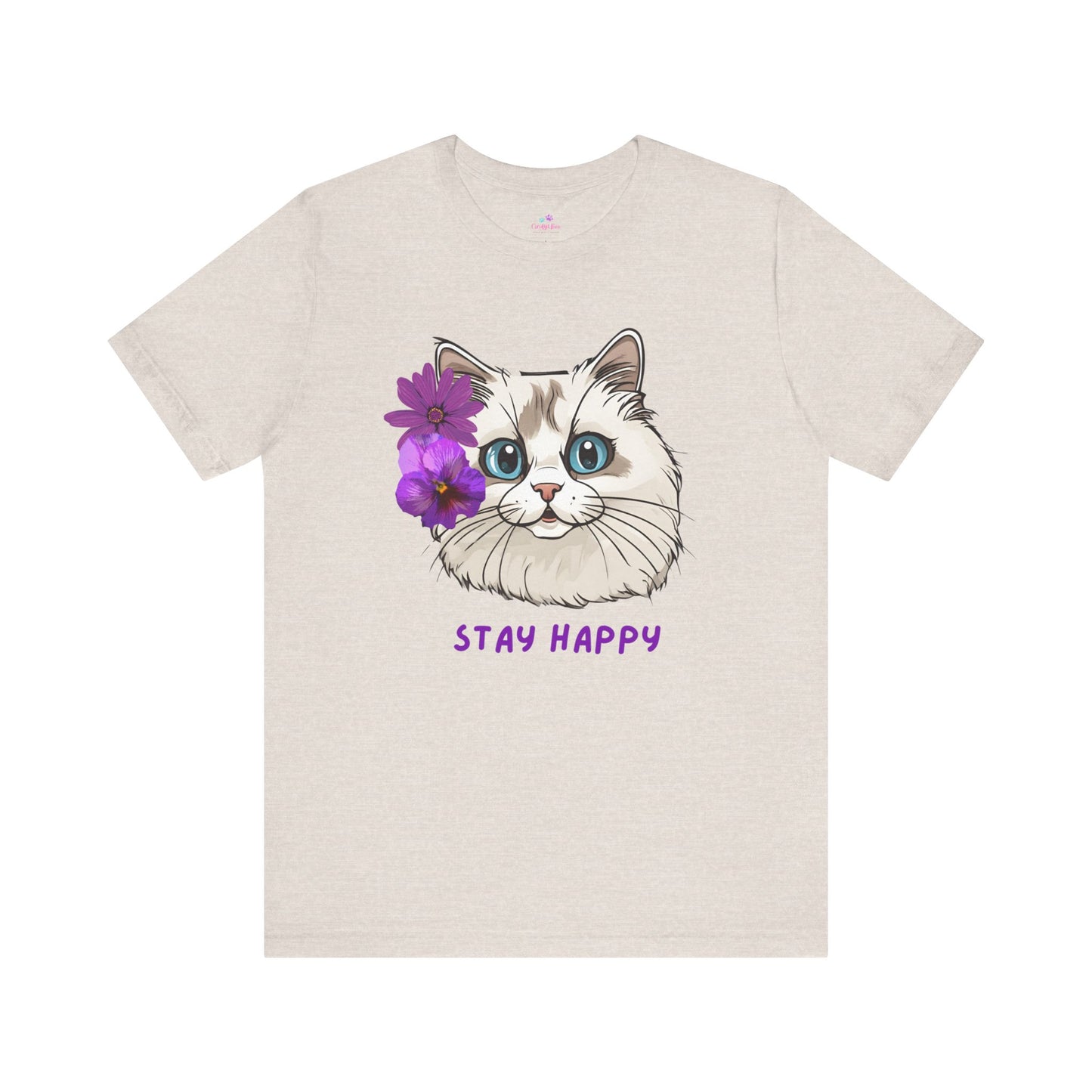 Cute Cat T-Shirt, Ragdoll Floral T-Shirt, Stay Happy Cotton T-Shirt