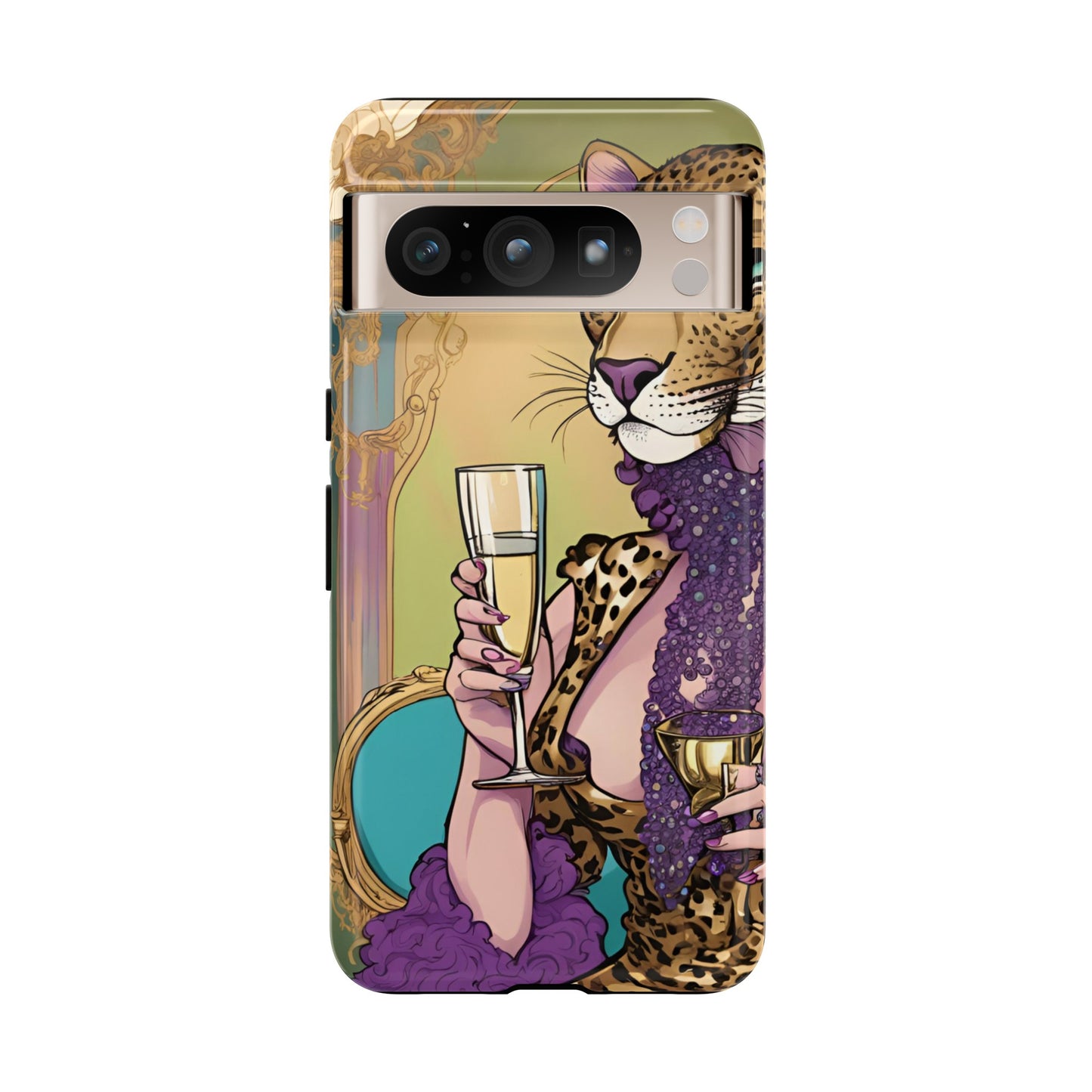 Hard  Cover Phone Case Whimsical Leopard Cat Phone Case, iPhone 15 14 13, Samsung Galaxy Pixel ,Google Pixel Protective Case,Cat Lover Gift.