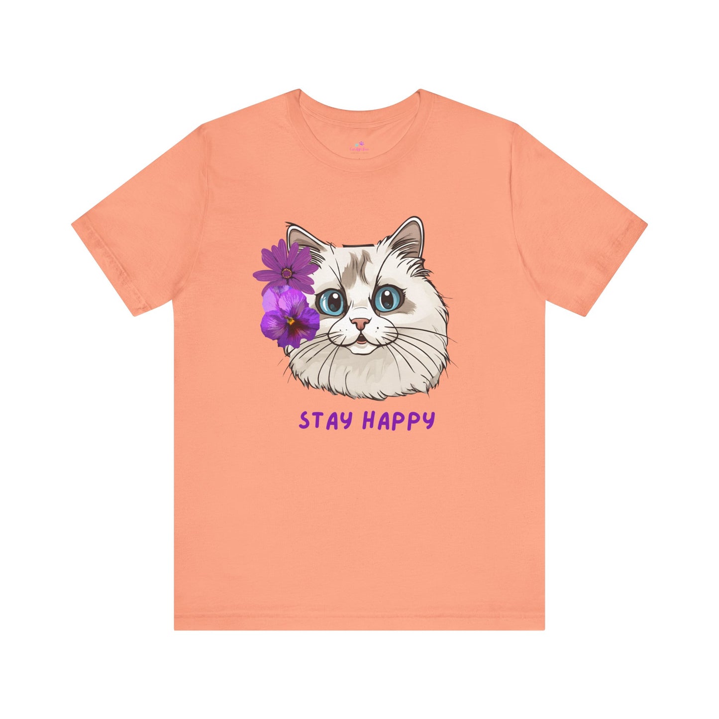 Cute Cat T-Shirt, Ragdoll Floral T-Shirt, Stay Happy Cotton T-Shirt